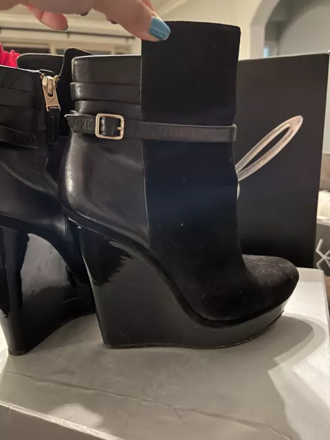 Brian Atwood Black Suede Wedge Platform Heel Ankle Boots