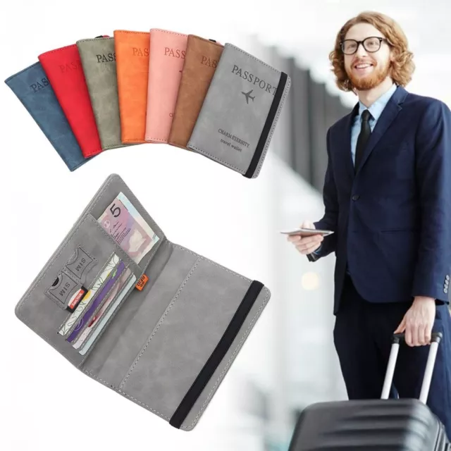 Leder RFID Geldbörse Reise-Schutzhülle Reisepass-Tasche Reisepass