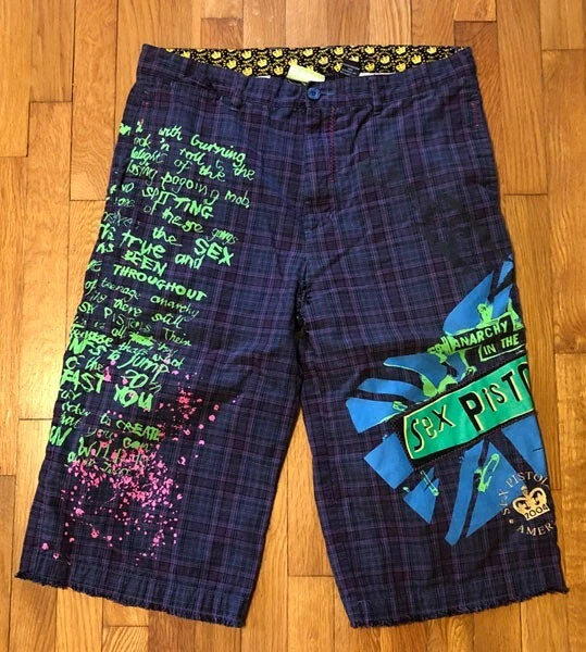 MENS Vintage DRAGONFLY SEX PISTOLS LONG SHORTS SIZE 38 PUNK ROCK MUSIC