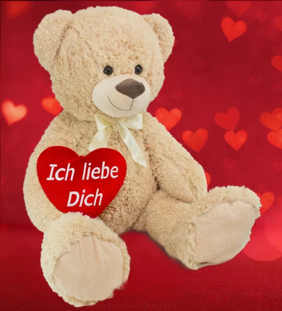 BRUBAKER Teddybär Beige 100 cm + Plüsch Herz 'Ich liebe dich' Partner Geschenk