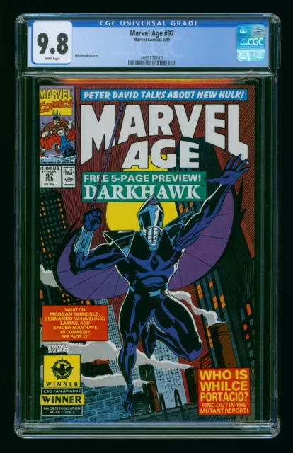 MARVEL AGE #97 (1991) CGC 9.8 1st DARKHAWK WHITE PAGES
