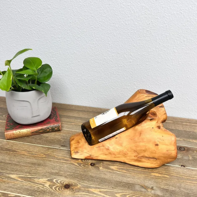 Single Wooden Engraved Wine Holder, Wine Rack Table Top Solid Wood Hold 1 Bottle
