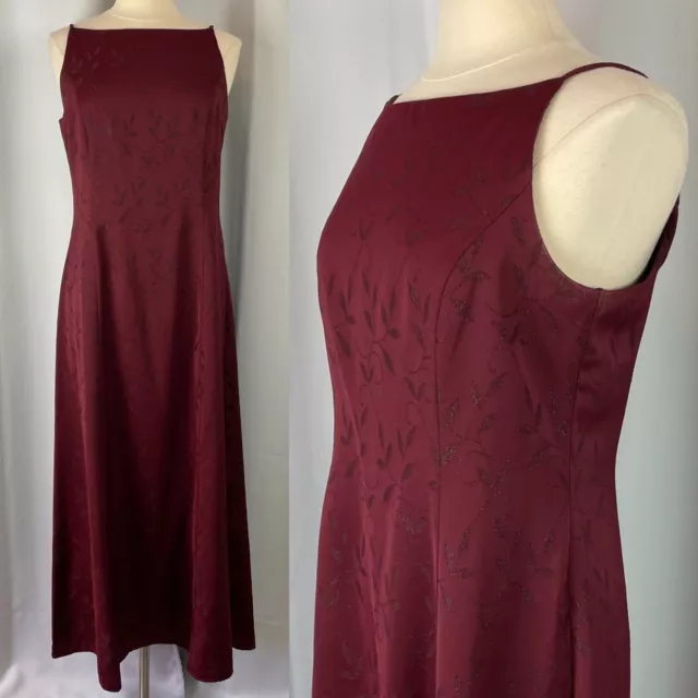 Vintage Formal Dress Womens Size 12 Burgundy Red Floral Glitter Halter Prom 90s