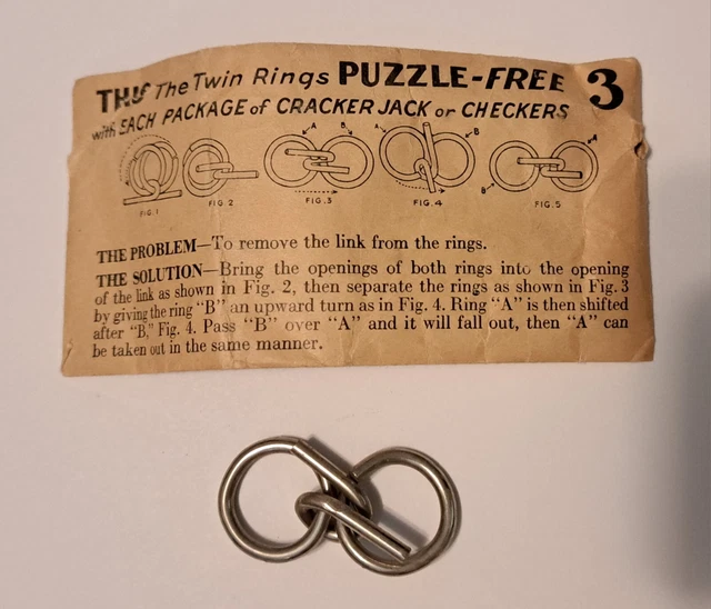 1930S CRACKER JACK PRIZE TWIN RINGS PUZZLE No 3 IN ORIGINAL ENVELOPE 8