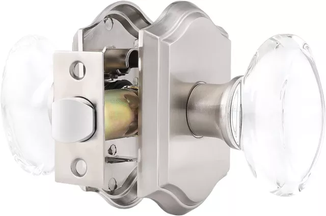 Probrico Clear Crystal Oval Brushed Nickel Keyless Passage Door Knob Handle