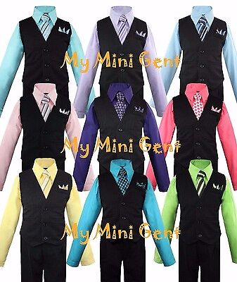 Il MIO MINI Gentiluomo Ragazzi 4PC Gessato Gilet Suit Set Molti Colori Gilet Pantaloni Camicia Cravatta