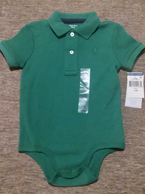 NWT Baby Boys Ralph Lauren Polo Green Short Sleeved Body. Size 12 Months