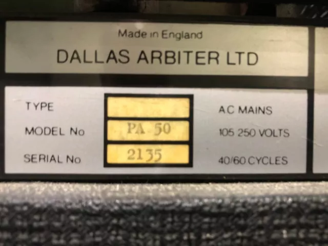 Cabezal de válvula vintage Dallas Arbiter Soundcity 50 PA Plus de 1972 2