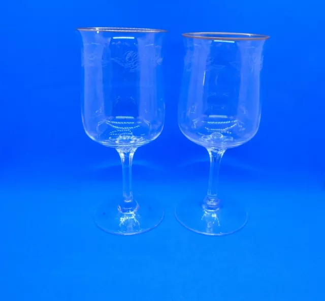 Lenox Holiday Crystal Set of 2 Water Goblets, older pattern etched w/ gold trim