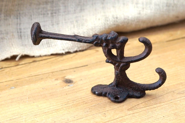 5 Rustic Cast Iron Coat Bath Hooks Ornate Victorian Large Hall Tree Wall Towel 3