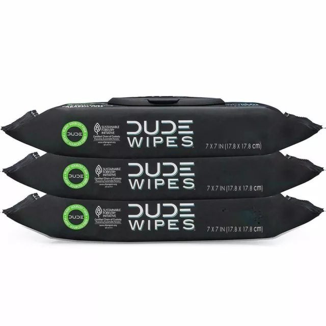 Dude Wipes Flushable 3-Pack Dispenser Packs Unscented Naturally Soothing