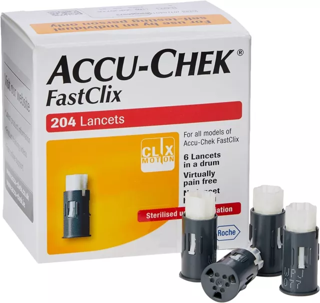 Accu-Chek Fastclix 204 Lancets Sterilised Clix Motion Pain free Single Use Only