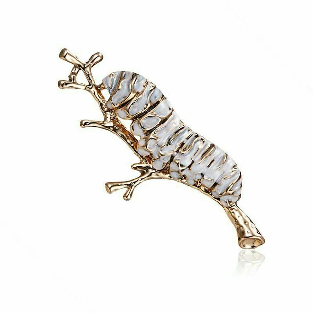 Broche Chenille En Métal Doré émaillé - Superbe Accessoire Neuf