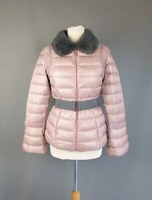 Ted Baker Coat Yelta Pink down Puffer jacket faux fur trim SIZE 1 UK 8