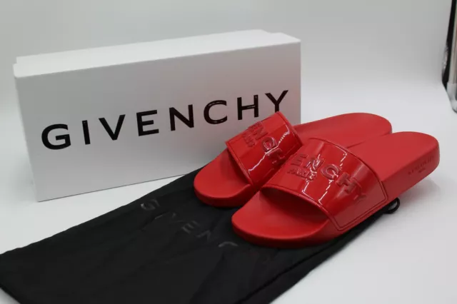 New COA Givenchy Mules Slide Flat Logo Embossed Sandals Red Size 40 (M 7 / W 10)