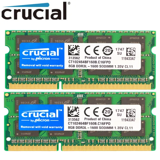 Crucial DDR3L 16GB 8GB 1600Mhz 2Rx8 PC3L-12800 1.35V SODIMM Memory Laptop 204pin