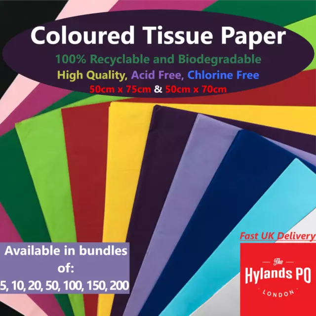 Coloured Tissue Paper - High Quality & Acid Free - For Gift Wrapping and Packing