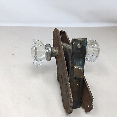 Antique Art Deco Crystal Entry Door Knob Set Skeleton Key Mortise Lock + Collars