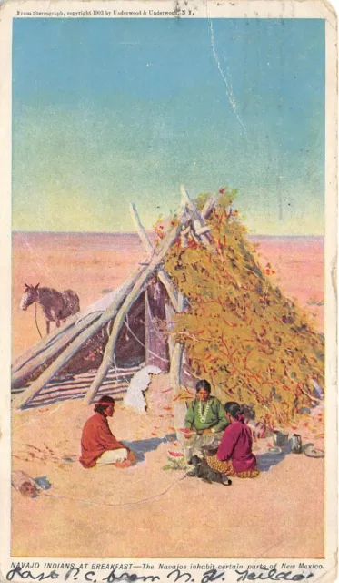 Navajo Indians At Breakfast New Mexico 1906 Postcard Advertising For Prudential