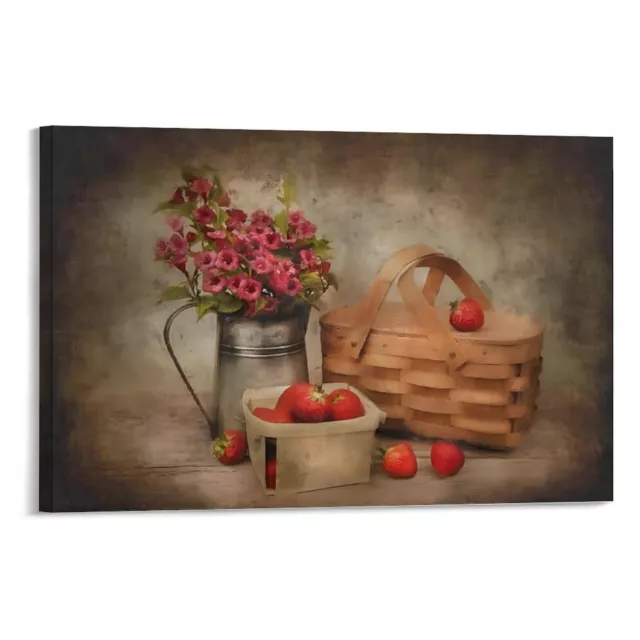 Red Strawberry Farm Canvas Poster Framed Family Decor Decoration Wall Art