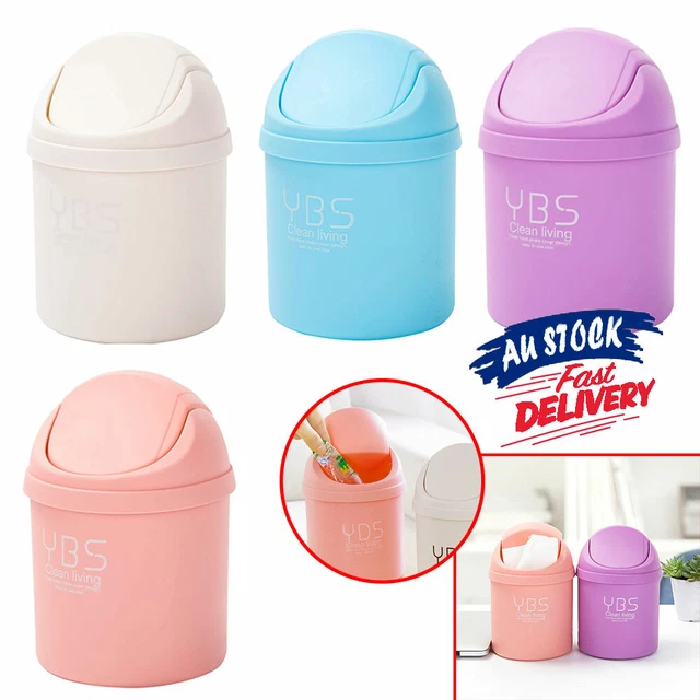 Waste Bin Lid Trash Can Home Office Roll Swing Mini Garbage Basket Desktop Table
