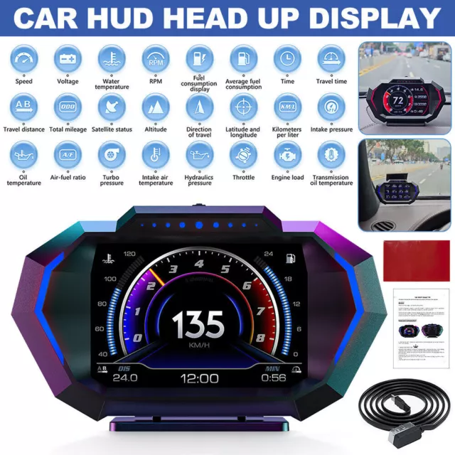 OBD + GPS HUD Head Up Display Gauge Auto Digital Tacho Wasser Öl Temp Alarm DE