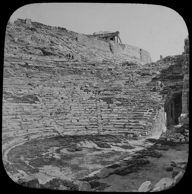 RUINEN EINES RÖMISCHEN AMPITHEATERS C1910 ALTES FOTO magische Laterne Rutsche ATHEN ?