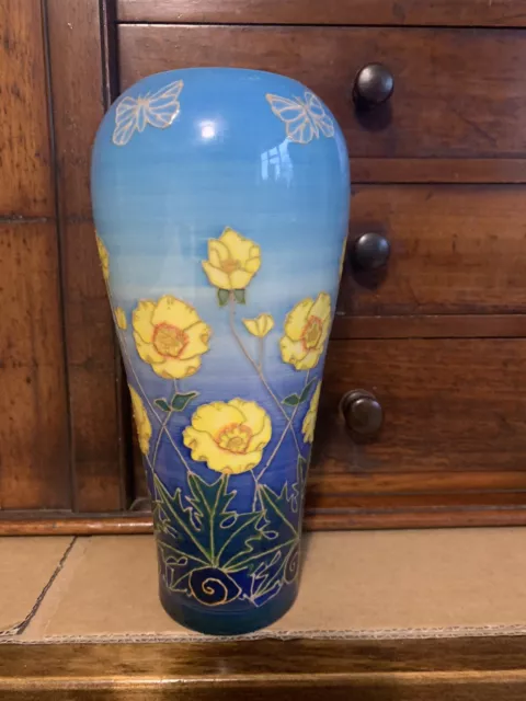 Dennis China Works Vase Flowers & Butterflies On Blue Sky by Sally Tuffin