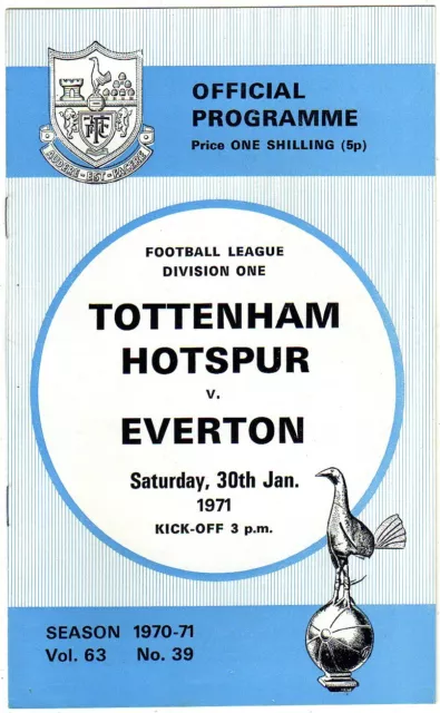 Tottenham Hotspur V Everton 30/1/1971 Div 1 Programme