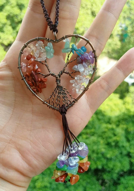 5pcs Yoga 7 stone Car Chakra Pendants Tree of life Chakra Reiki Healing Amulet