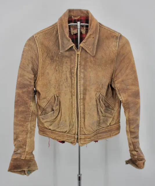 VTG Boy's AS IS 30s 40s Brown Leather Jacket 1930s 1940s