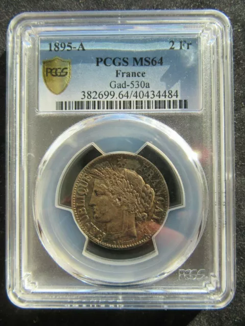 2 Francs Cérès Argent 1895 A ; PCGS : MS 64 ; SPL +