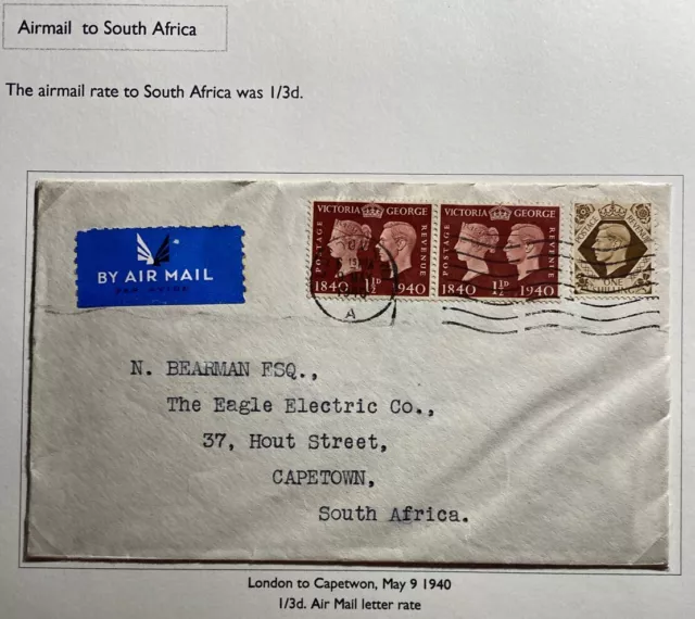 1940 London England Airmail Cover To Cape Town South Africa