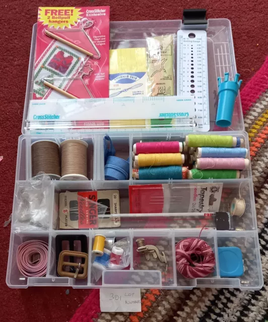 Job Lot Haberdashery Items In A Plactic Storage Box See Photos For Details