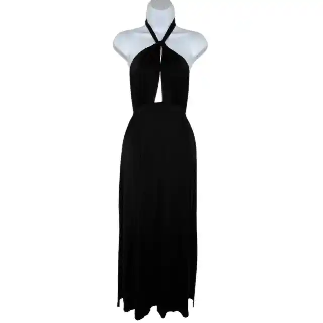 Rachel Pally XS Womens Black Reid Maxi Halter Dress Open Back