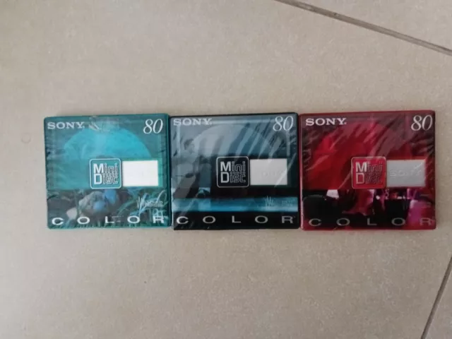 Lote de 3 Sony Color Collection Nuevo MiniDisco Sellado 80 Minutos mdw80crg/b/r 2