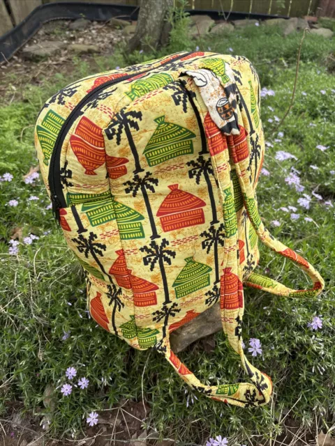 African Print Backpack Handmade African Village Book Rucksack 15x20in 2