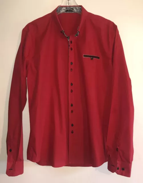 COOFANDY Men's Casual Dress Shirt Button Down Shirts Long-Sleeve, Red  Size L