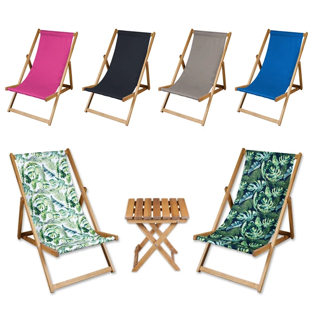 Lettino Prendisole In Legno Mat-Company - Sdraio Da Spiaggia O Giardino, Impilabile, Nero