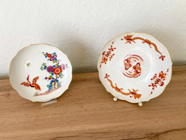 Original ⚔ Meissen 2x Schüssel Goldrand Teller Porzellan Mingdrache Drache Vogel