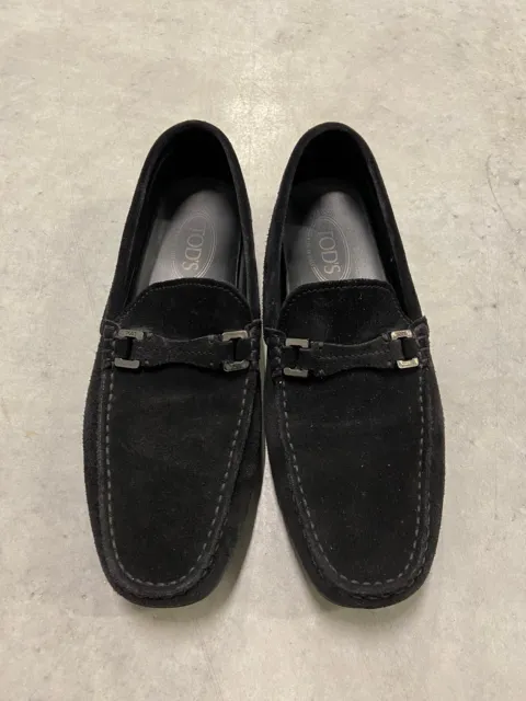 TODs Gommino Suede Loafer Men’s Size 8.5 Black Leather Made In Italy Casual GUC