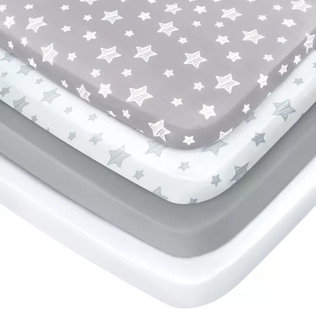 Pack N Play Fitted Sheets Ultra Soft Stretchy Mini Crib Sheets 39"×27"×5" 4 Pack