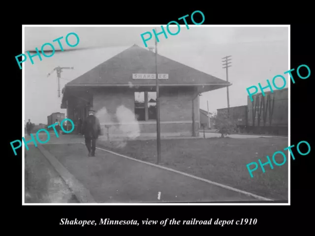 OLD LARGE HISTORIC PHOTO OF SHAKOPEE MINNESOTA RAILROAD DEPOT STATION c1910