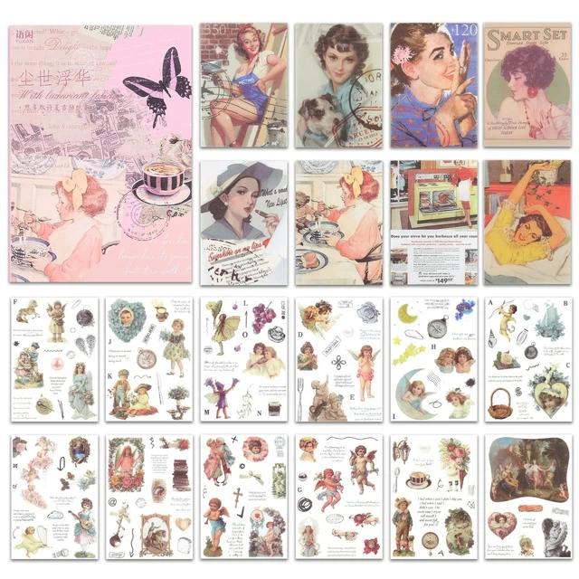 Set Di 20 Fogli Adesivi Retrò Per Scrapbooking E Collage - Washi Vintage, Tema Rosa, 15x10,5 Cm - Accessori Per Journaling E Album