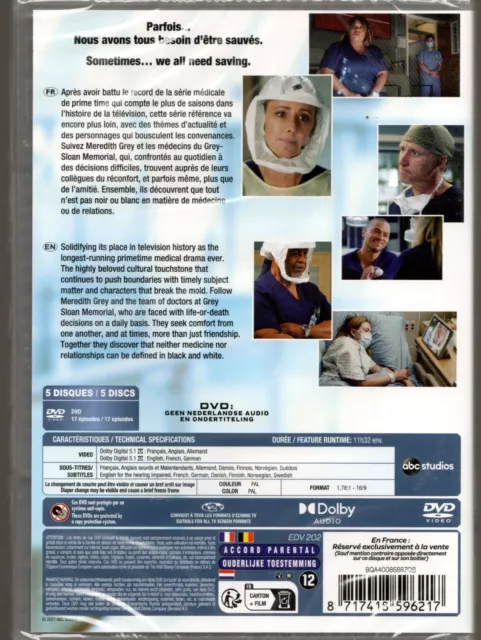 Grey's ( Greys) Anatomy-Saison 17-COFFRET DVD NEUF SOUS BLISTER 2