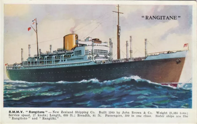 RMMV Rangitane. New Zealand Shipping Company.  Shipping Vintage Postcard