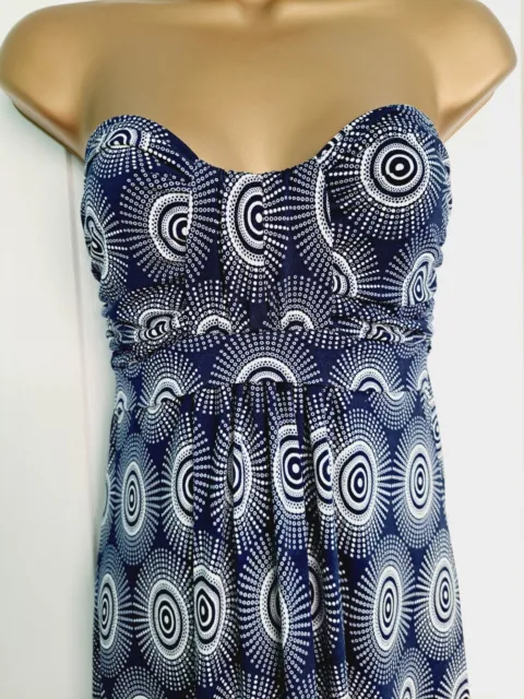 SALE! Bnwt (£30) Size 8 Sliky Feel Bandeau Maxi Dress.Navy Blue/White. (5452)