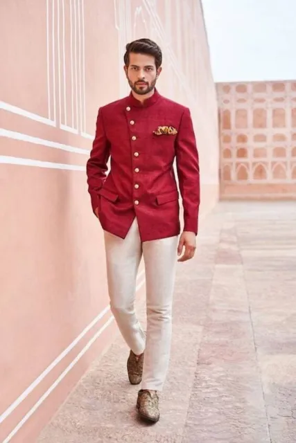 Elegant Mens 2 Piece Jodhpuri Coat Grooms Wedding Suit Indo Western Suit