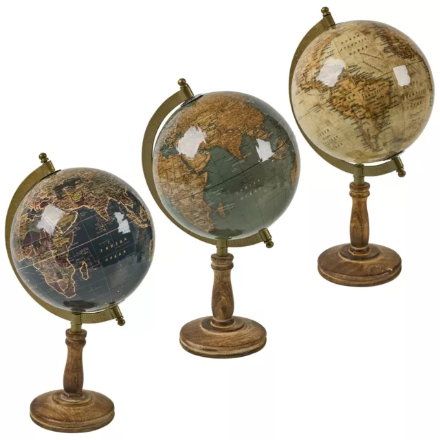 Nostalgic World Globe on Wooden Stand Classic Office Decor Old Fashion Style Map