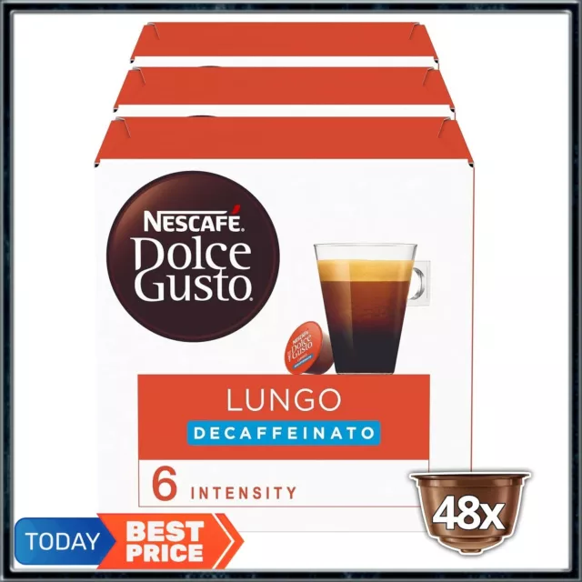 Nescafe Dolce Gusto Lungo Decaff Coffee Pods (Pack of 3, Total 48 Capsules)